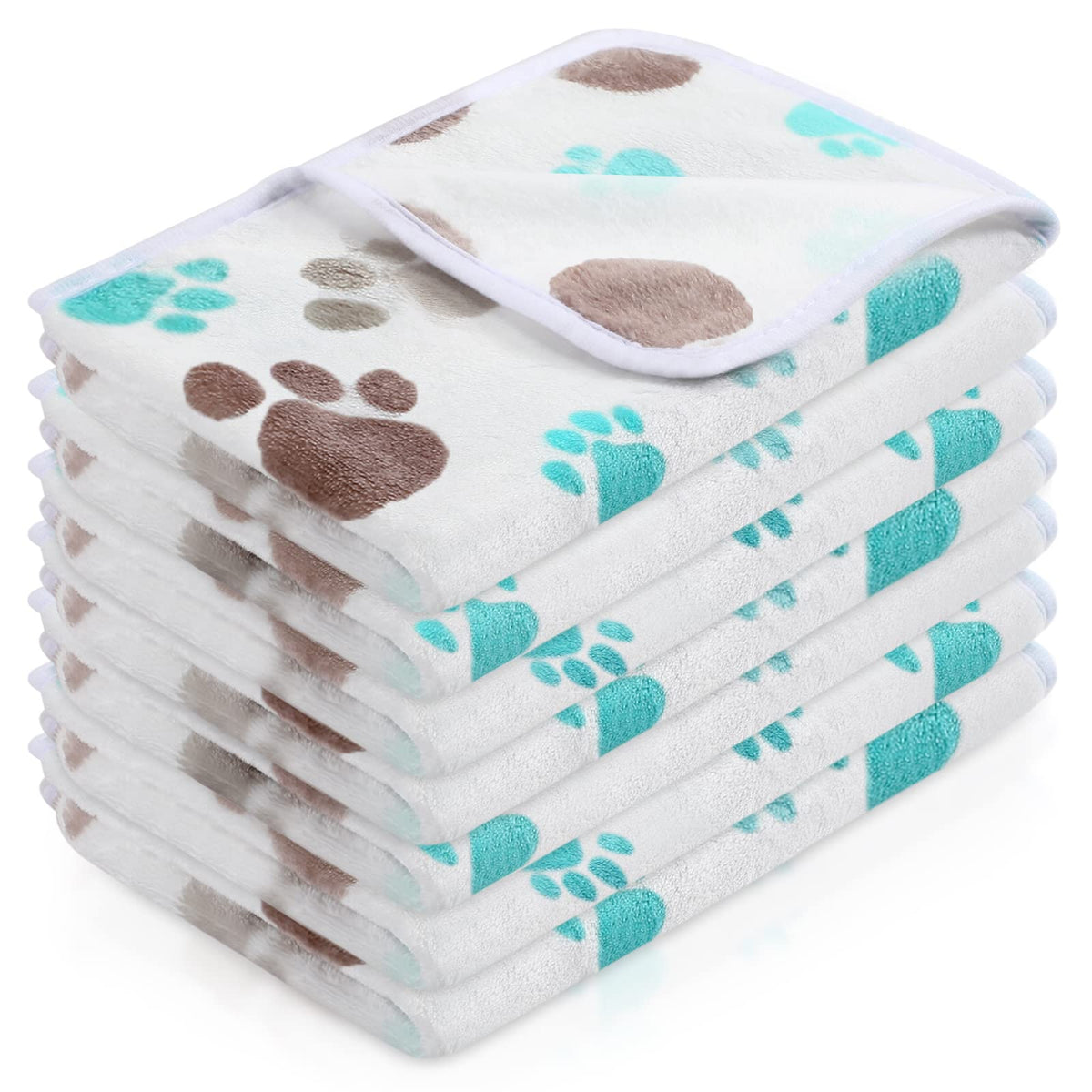 Tatuo 4 Pcs Fleece Dog Blankets for Puppy Cat, Mixed, 24 x 16 in, Paw