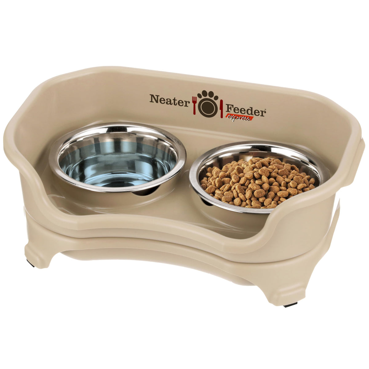 Neater Feeder Express Mess Proof Dog Bowls Elevated for Small Breeds under 15 Lb, Made in USA, No Spill Raised Dog Food Bowl Stand, Stainless Steel Food and Water Bowl Set, Feeding Station, Cappuccino