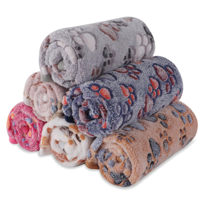 BVAGSS 6 Pack Small Dog Blanket, Super Soft Warm Pet Cover Blankets, Paw Print Puppy Fleece Flannel Blanket for Small Medium Dogs and Cats MW003
