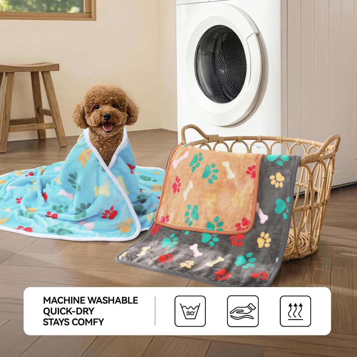 LINENLUX Dog Blankets 3-Pack, Super Soft Fluffy Fleece Pet Throw Warm