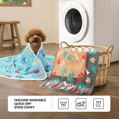 LINENLUX Dog Blankets 3-Pack, Super Soft Fluffy Fleece Pet Throw Warm