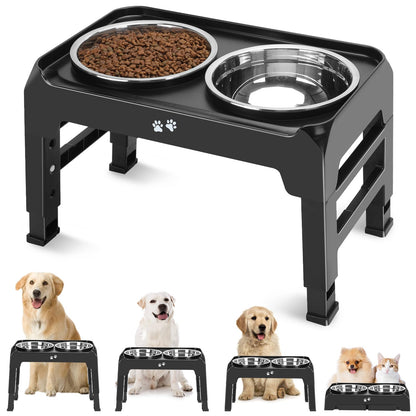 COMESOON Elevated Dog Bowls for Small Medium Dogs, 3 Height Adjustable Raised Stand with 2 Thick 6" Stainless Steel Food Bowls, Non-Slip Feeder Adjusts to 2.75", 6", 7.5", Black
