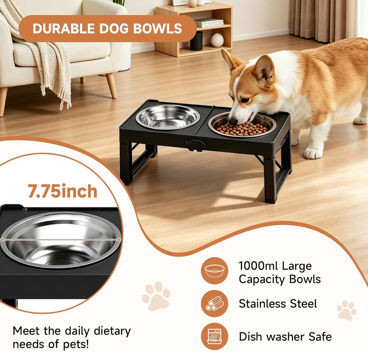 Black Elevated Dog Bowls Large Raised Dogs Bowl Stand Large/Medium Dogs