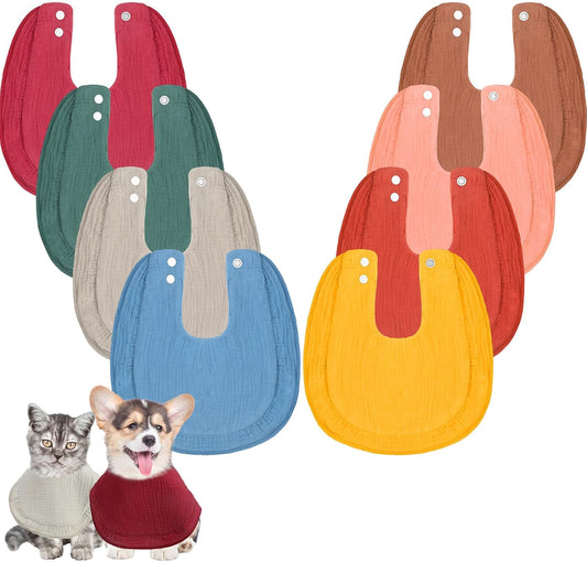 Shinylin 8 Pcs Muslin Cotton Square Bandanas Reversible Pet Bibs Scarf Pet Scarves with Two Snaps Apparel Accessories Kerchief for Small to Medium Puppy Cat(Classic Color)