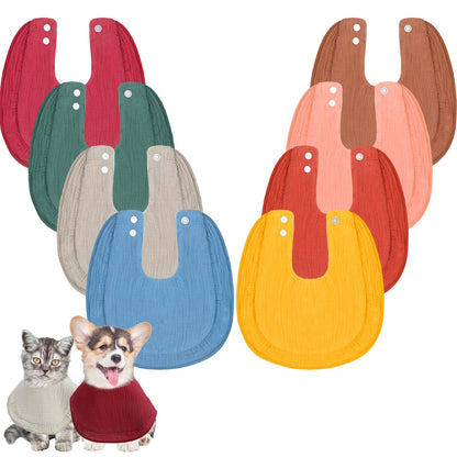 Shinylin 8 Pcs Muslin Cotton Square Bandanas Reversible Pet Bibs Scarf Pet Scarves with Two Snaps Apparel Accessories Kerchief for Small to Medium Puppy Cat(Classic Color)