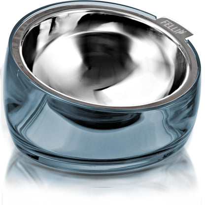 Felli Oblik Elevated Cat Bowl Removable Stainless Steel Wide Dish for Dry Wet Food Feeding & Dishwasher Clean, Slanted Whisker Fatigue Friendly Metal Plate (Classic, 0.5 Cups Shallow Dish)