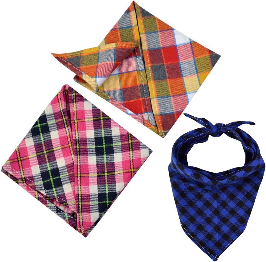 15pcs Dog Bandanas, Dog Scarf Kerchief Bibs Washable Girl Boy Dogs Bandanas Set Cotton Checkered Pet Bandana Outdoor Fall Accessories for Small Dogs Cat Pet