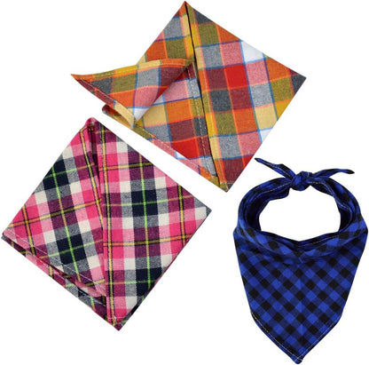 15pcs Dog Bandanas, Dog Scarf Kerchief Bibs Washable Girl Boy Dogs Bandanas Set Cotton Checkered Pet Bandana Outdoor Fall Accessories for Small Dogs Cat Pet