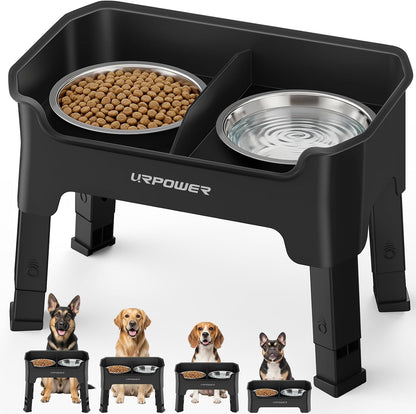 URPOWER Mess Proof Elevated Dog Bowls, Splash Guard Raised Bowl Stand