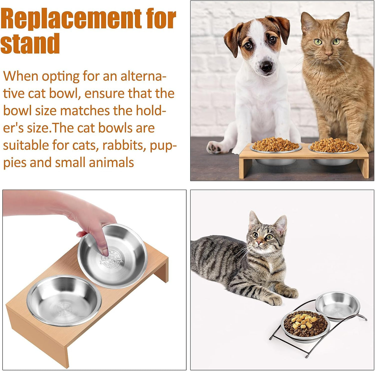 6 Pcs Stainless Steel Cat Bowls, Metal Shallow Cat Bowls Whisker Friendly
