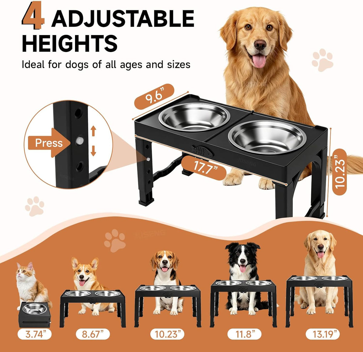 Black Elevated Dog Bowls Large Raised Dogs Bowl Stand Large/Medium Dogs