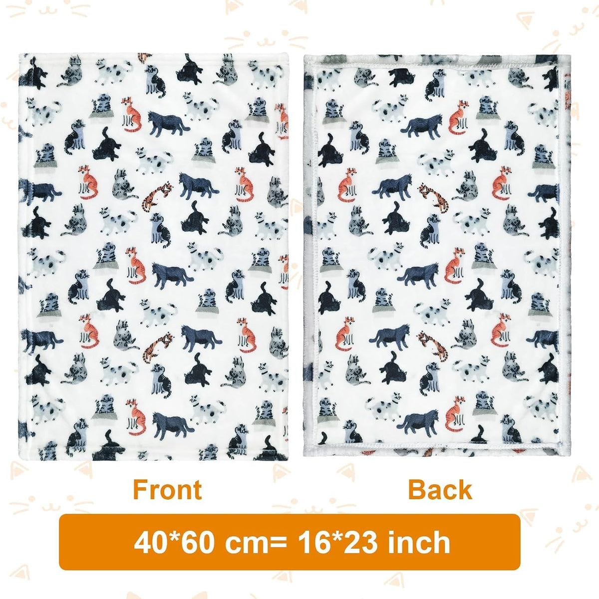 Cat Print Blanket for Indoor Cats Flannel, Kitten Throw Blankets, 16"x23"