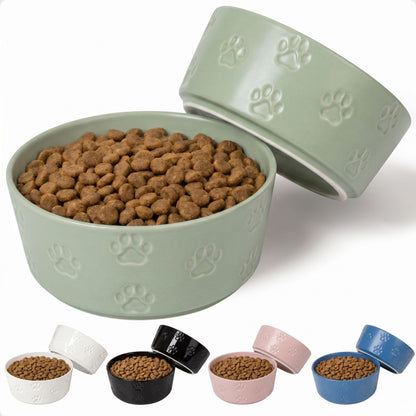 Ceramic Dog Bowl Set of 2 with Anti-Skid Base, 5.5"W x 2"H, 2 Cup Capacity