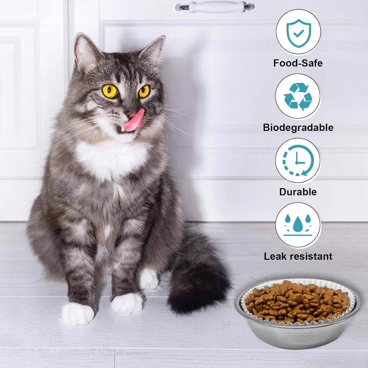 302 Pcs Disposable Cat Food Bowls Set with Pet Feeding Stainless Steel Dish