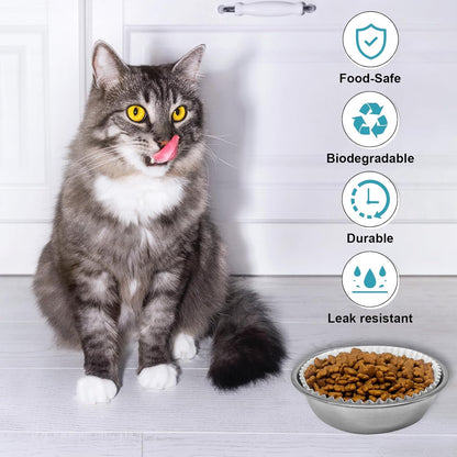 302 Pcs Disposable Cat Food Bowls Set with Pet Feeding Stainless Steel Dish