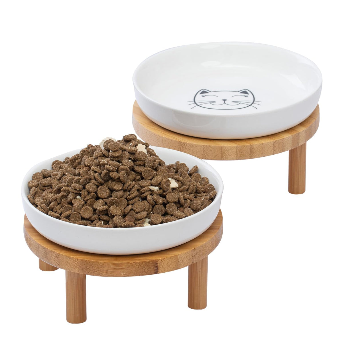 Lusifaco Shallow Wide Elevated Cat Bowls Whisker Fatigue (White, Set of 2)