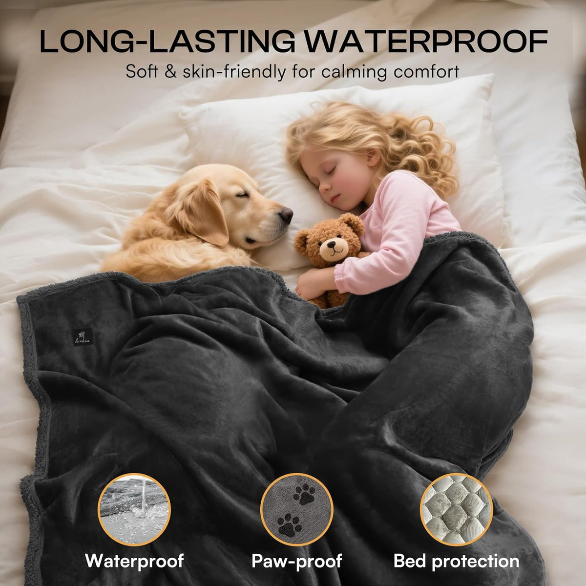 Luciphia Waterproof Bed Blanket Washable,Soft Sherpa Fleece Puppy Reversible Throw Blankets for Small Dog Cat, Furniture Cover Protector Couch Bed from Liquid Pee and Pet Fur, Black, 40" x 28"