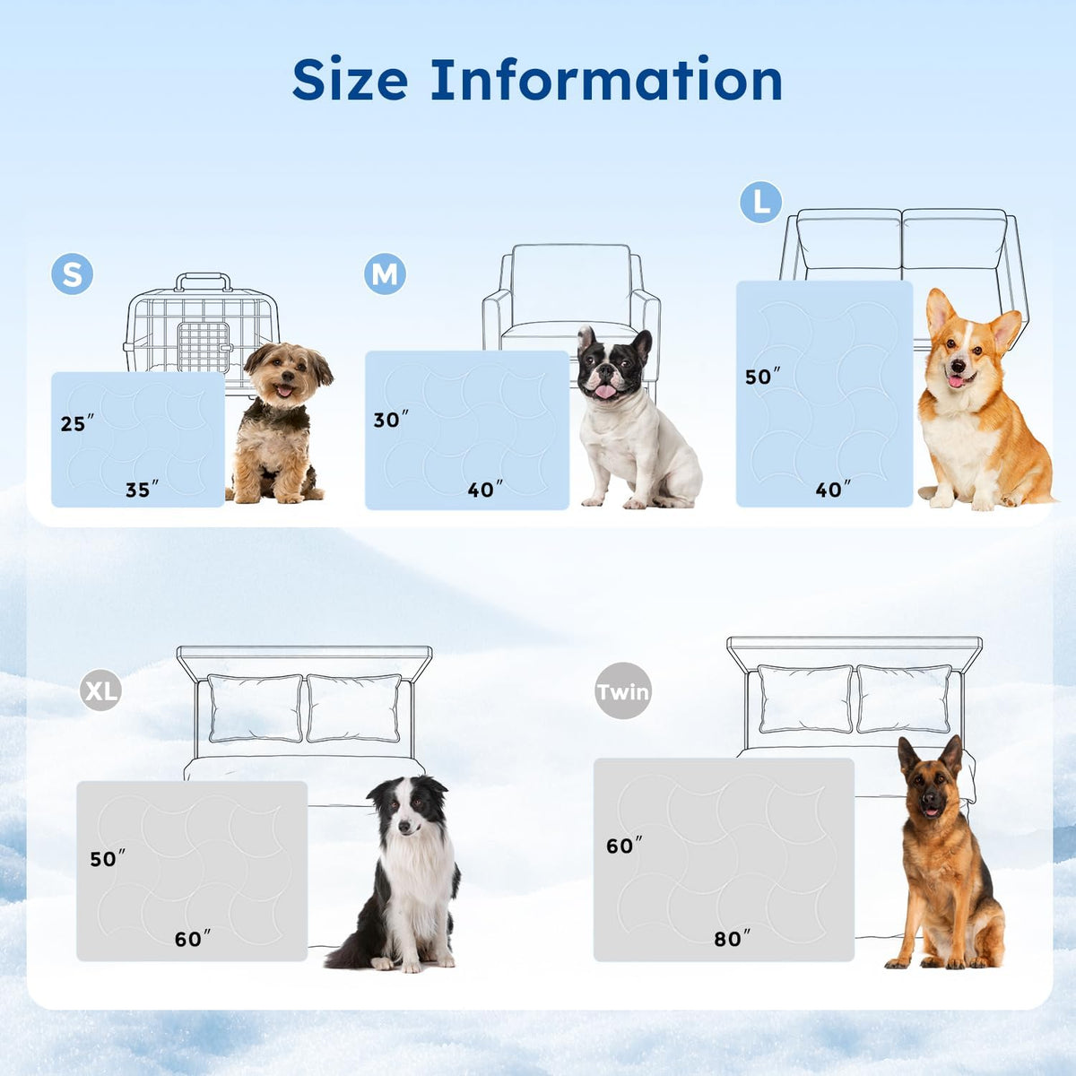ZOMISIA Premium Cooling Blanket for Large Dogs - Q-MAX>0.5 Breathable Washable Dog Cooling Mat, Travel Soft Pet Summer Essentials, Blue, 40"x50"