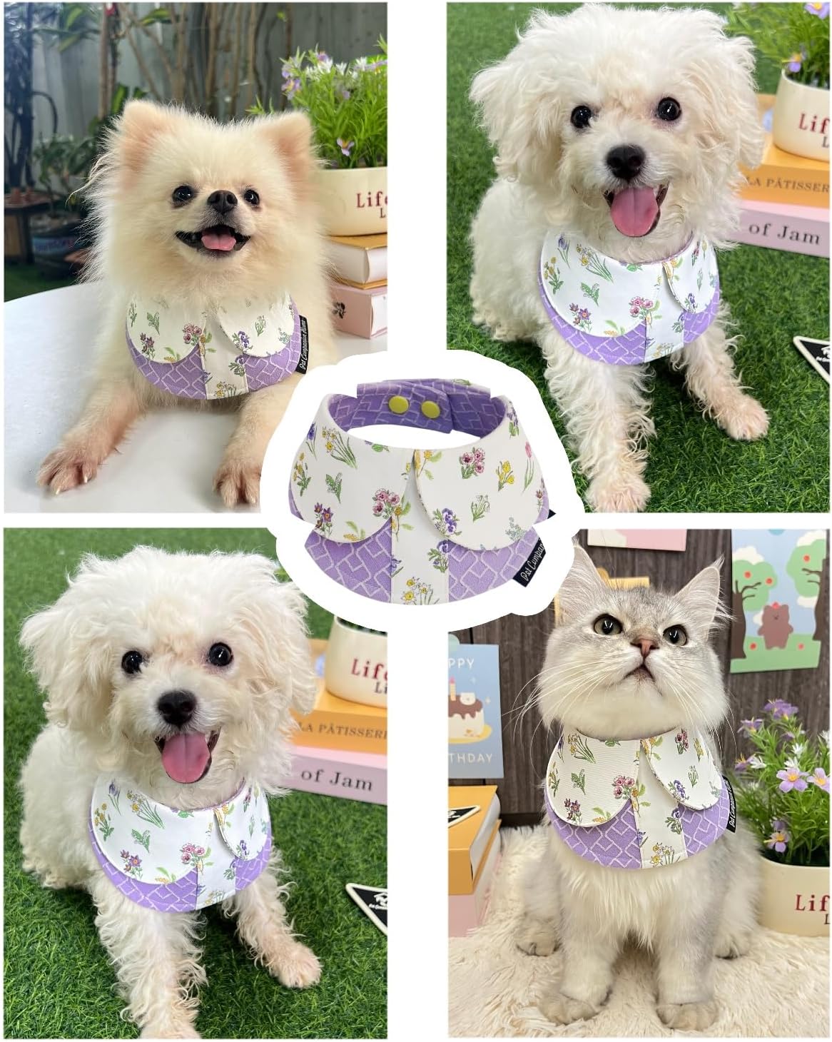 Adjustable, Reusable Cat and Dog Bib for Eating or Playtime — Universal Pet Accessory (Purple, M)