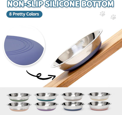 [8 Pack] Stainless Steel Cat Bowls, Cat Dishes Whisker Friendly with Non-Slip Silicone Bottom, Easy to Clean, 5.5" Shallow Wide Cat Food and Water Feeding Bowl for Indoor Outdoor Cats