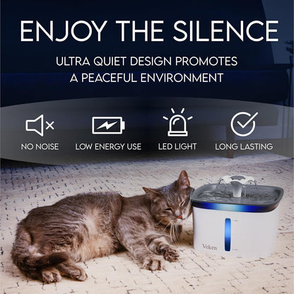 Veken Innovation Award Winner 95oz/2.8L Cat Water Fountain, C1 Classic