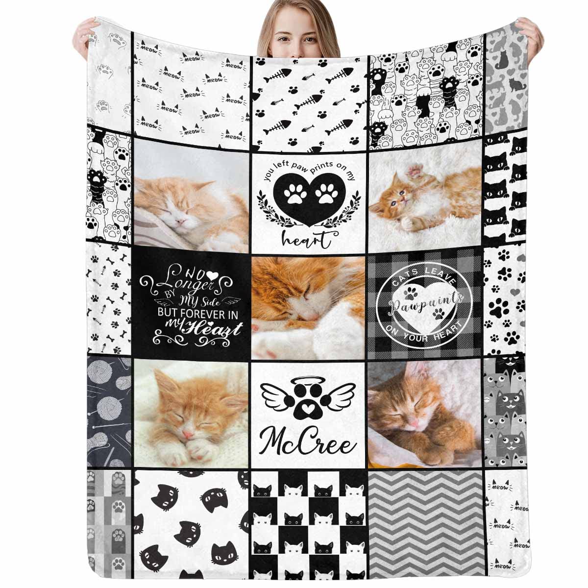 Custom Blanket with Pet Picture & Name, Personalized Photo Funny Cat Dog Face Throw Blanket, Printed Soft Warm Plush Fleece Customized Blanket for Couch Bed Sofa, Gifts for Dog Dad Mom Pet Lovers