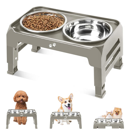 COMESOON Elevated Dog Bowls, 4 Height Adjustable Raised Bowl Stand with 2 Thick 50oz Stainless Steel Food Bowls Non-Slip Feeder Adjusts to 3.7'', 9.2'', 10.75'', 12.36'' Black, (DB-W01)