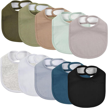 10 Pack Cotton Snap Bibs for Baby Boy Girl, Super Soft Drool Bibs for Teething and Feeding