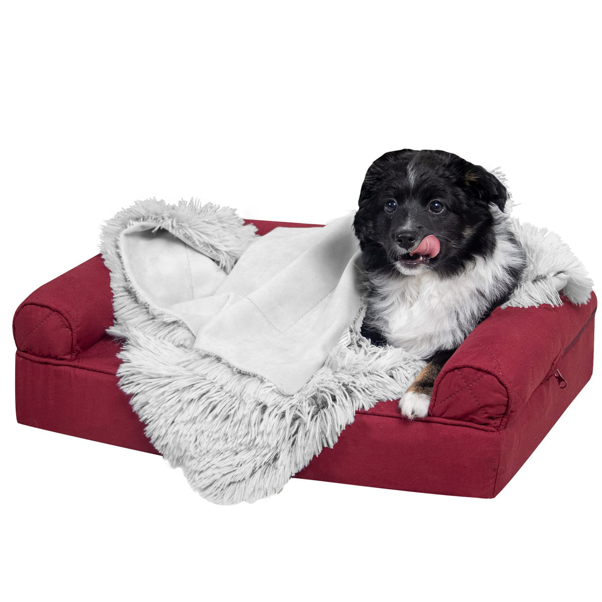 Furhaven Waterproof Throw Blanket for Dogs & Indoor Cats, Washable - Shaggy Plush Calming Long Faux Fur & Velvet Dog Blanket - Taupe, Medium