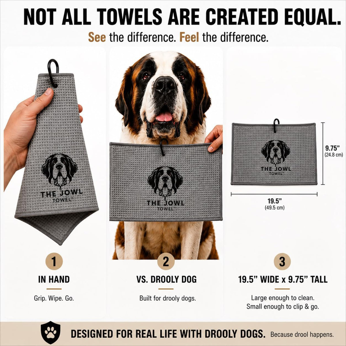 Dog Drool Towel for Large Dogs – Absorbent Microfiber Drool Catcher, Collar & Leash Attachment, Convenient Alternative to Drool Bibs (3 Pack)