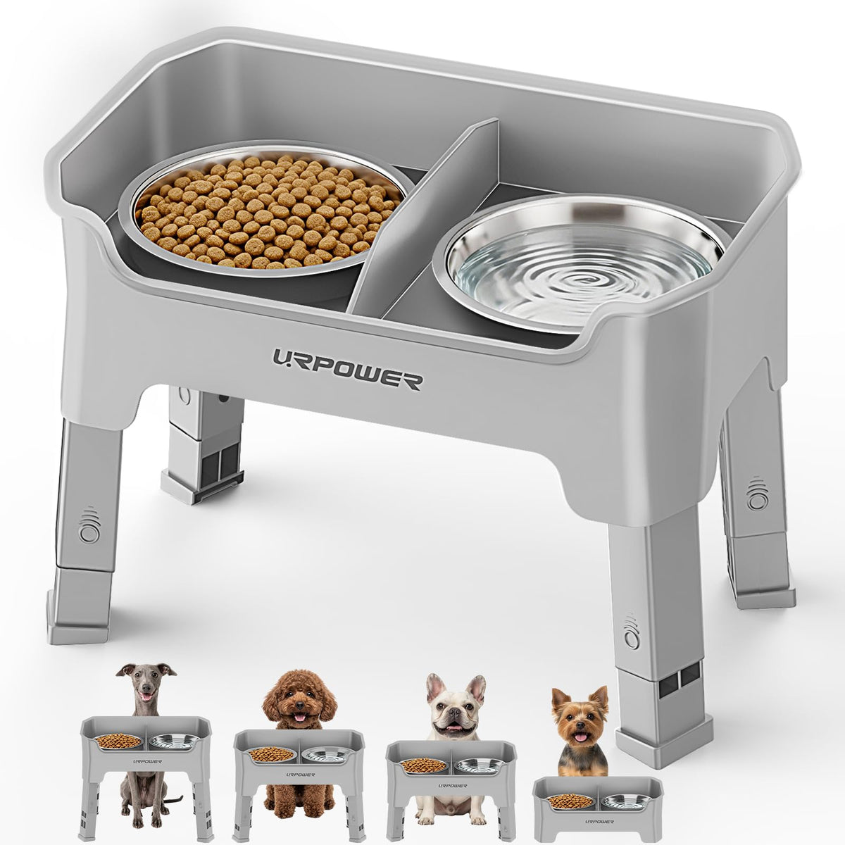 URPOWER Mess Proof Elevated Dog Bowls, Splash Guard Raised Bowl Stand
