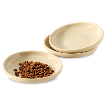 3 PCS Ceramic Cat Bowls, 5.5 in Pet Bowl Cat Dishes for Food and Water, Small Dog Dish(White)
