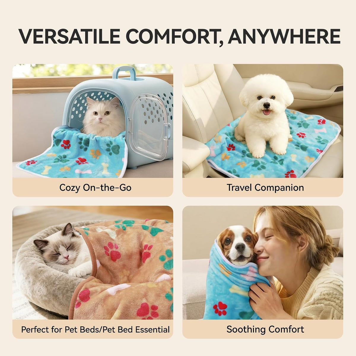 LINENLUX Dog Blankets 3-Pack, Super Soft Fluffy Fleece Pet Throw Warm