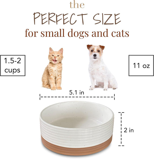 Mora Ceramic Pet Bowl Size Small - Food/Water Dish for Puppy Dogs, Cats, Guinea Pig, Rabbit, Hamster, Snake, ect. 11oz or 2 Cups - Basic Bowls for Your Dog or Cat, Mix and Match for a Set - Vanillla