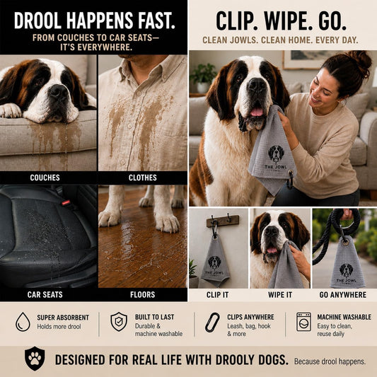 Dog Drool Towel for Large Dogs – Absorbent Microfiber Drool Catcher, Collar & Leash Attachment, Convenient Alternative to Drool Bibs (3 Pack)