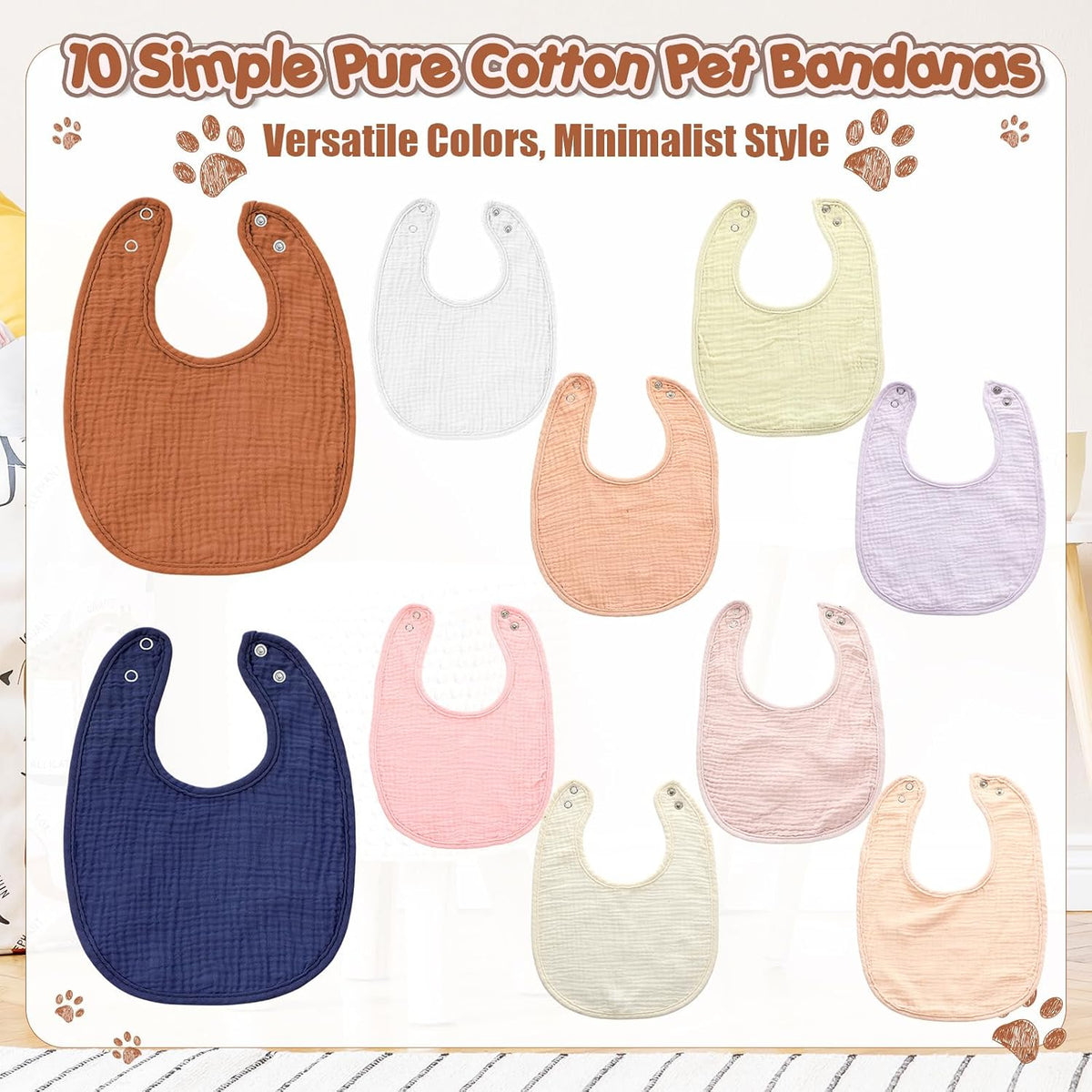 Shinylin 10 Pcs Muslin Cotton Square Dog Bandanas Reversible Pet Bibs Scarf Dog Scarves with Two Snaps Apparel Accessories Kerchief for Small to Medium Puppy Cat (Bright Color)