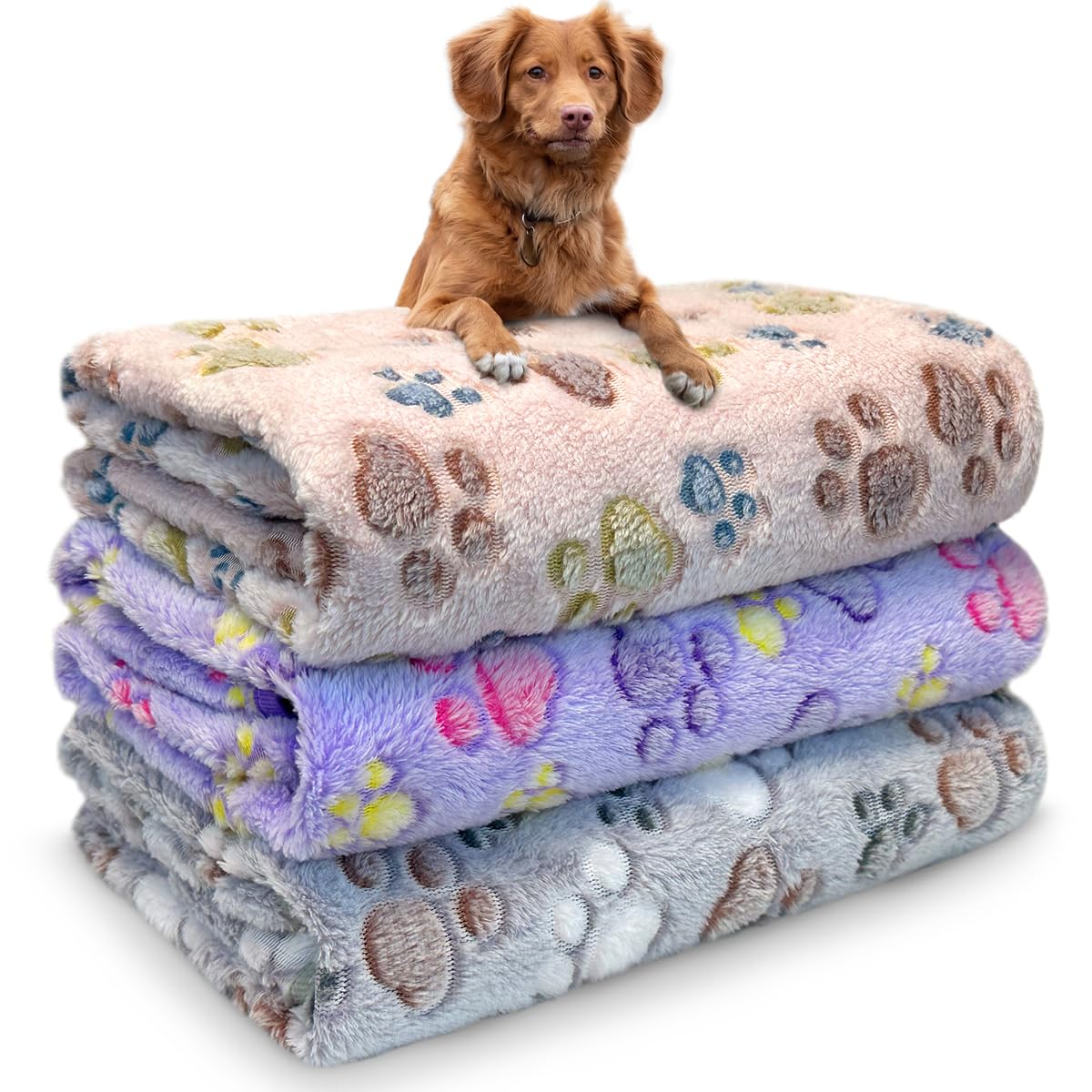 Dog Blankets for Medium Large Dogs, Cute Paw Pattern Washable 41" x 31"
