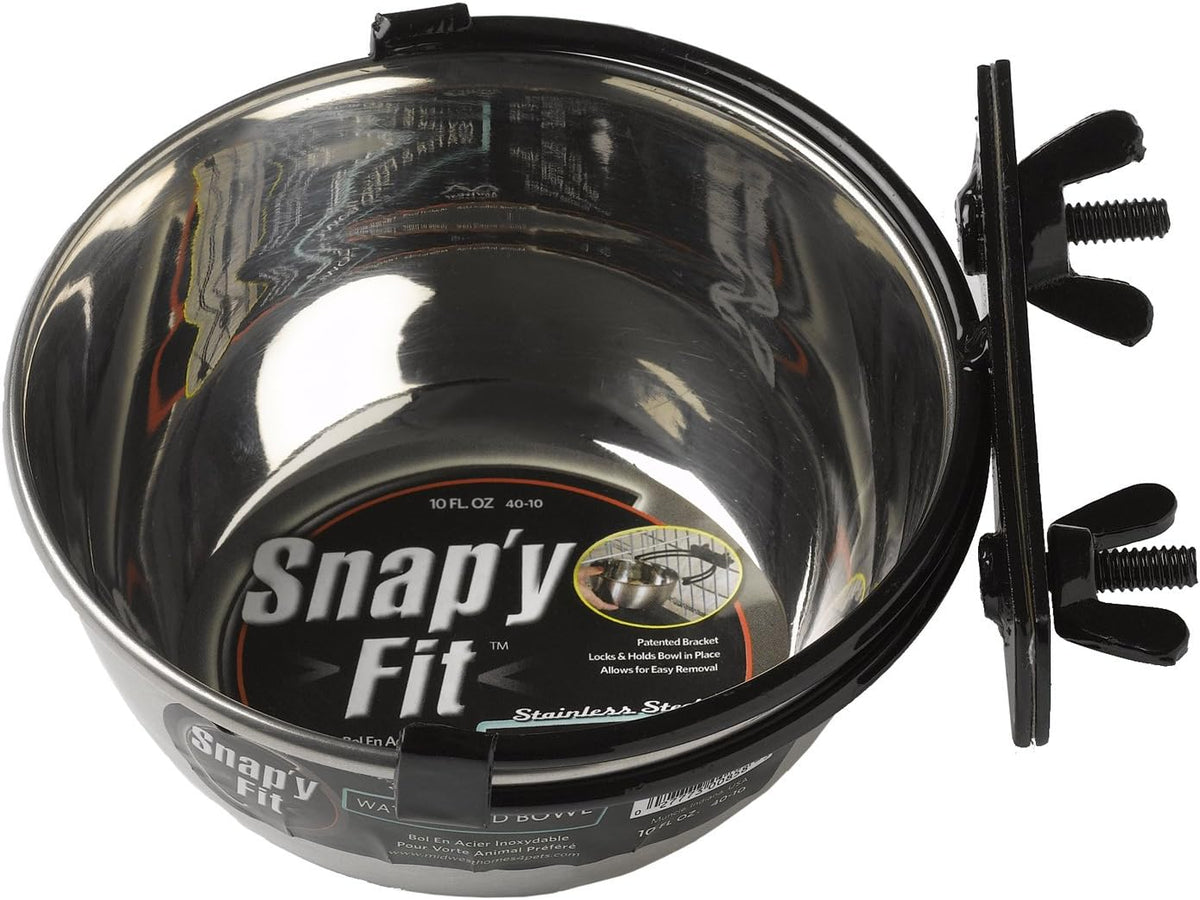 MidWest Homes for Pets Snap'y Fit Stainless Steel Food or Water Bowl, Holds 1 Quart, Mounts to Wire Crates, No-Tip Design, Rust-Resistant, for Dogs and Cats
