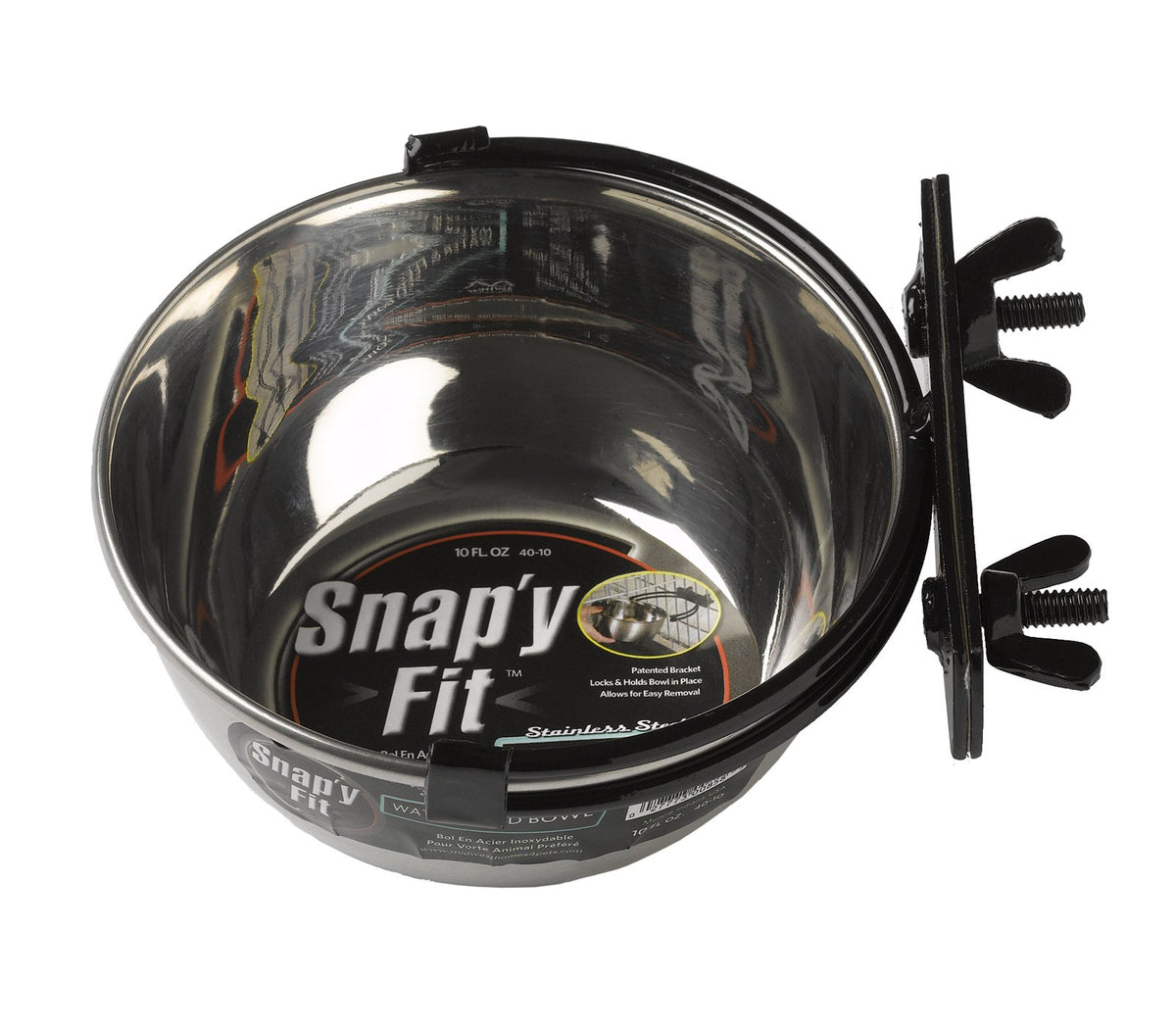 MidWest Homes for Pets Snap'y Fit Stainless Steel Food or Water Bowl, Holds 1 Quart, Mounts to Wire Crates, No-Tip Design, Rust-Resistant, for Dogs and Cats