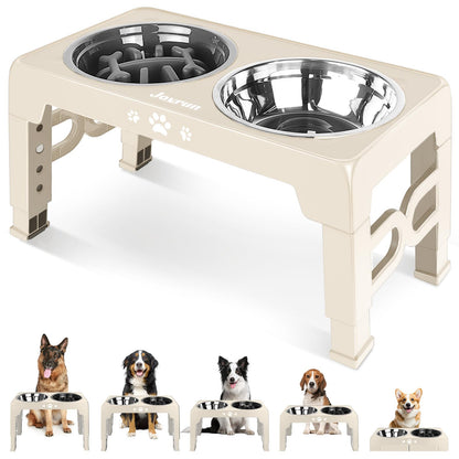 Jovrun Elevated Dog Bowls for Small Dogs and Cats, Non-Slip Cat Bowls with 2 Thick 5.5" Stainless Steel Dishes, Dog Feeder 2 Heights Adjustable to 2.6"-5.3"