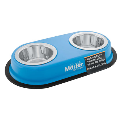 Master Pet Supply Double Dog Bowls Set with Elevated Base Black Velvet