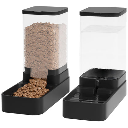 Automatic Cat Feeder and Water Dispenser in Set with Pet Food Bowl,Gravity Dog Waterer and Food Feeder for Small Medium Dog Cat Puppy Kitten Large Capacity(3.3L,Black)