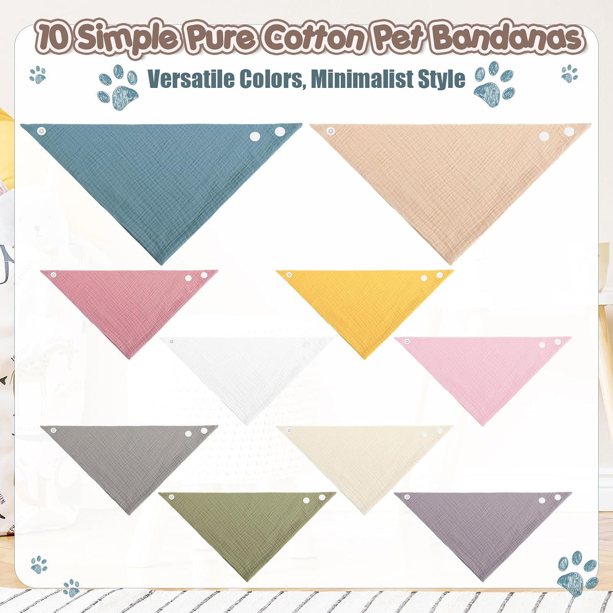 10 Pcs Muslin Cotton Triangle Dog Bandanas Reversible Pet Bibs Scarf Dog Scarves with Two Snaps Apparel Accessories Kerchief for Small to Medium Puppy Cat(Light & Bright Color)