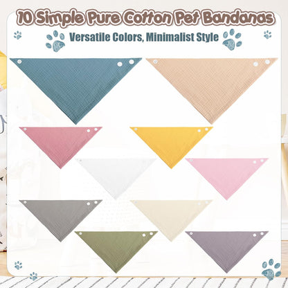 10 Pcs Muslin Cotton Triangle Dog Bandanas Reversible Pet Bibs Scarf Dog Scarves with Two Snaps Apparel Accessories Kerchief for Small to Medium Puppy Cat(Light & Bright Color)