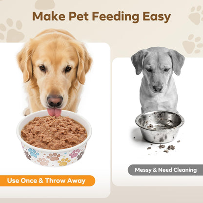 50Pack Disposable Dog Bowls, 16oz Paper Pet Bowls for Cats and Dogs