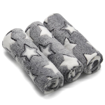 1 Pack 3 Puppy Blankets Super Soft Warm Sleep Mat Grey Cute Print Fluffy Fleece Pet Flannel Throw Dog Blankets for Small Dogs Cats,Star&Bone&Love-Medium(29"x20")