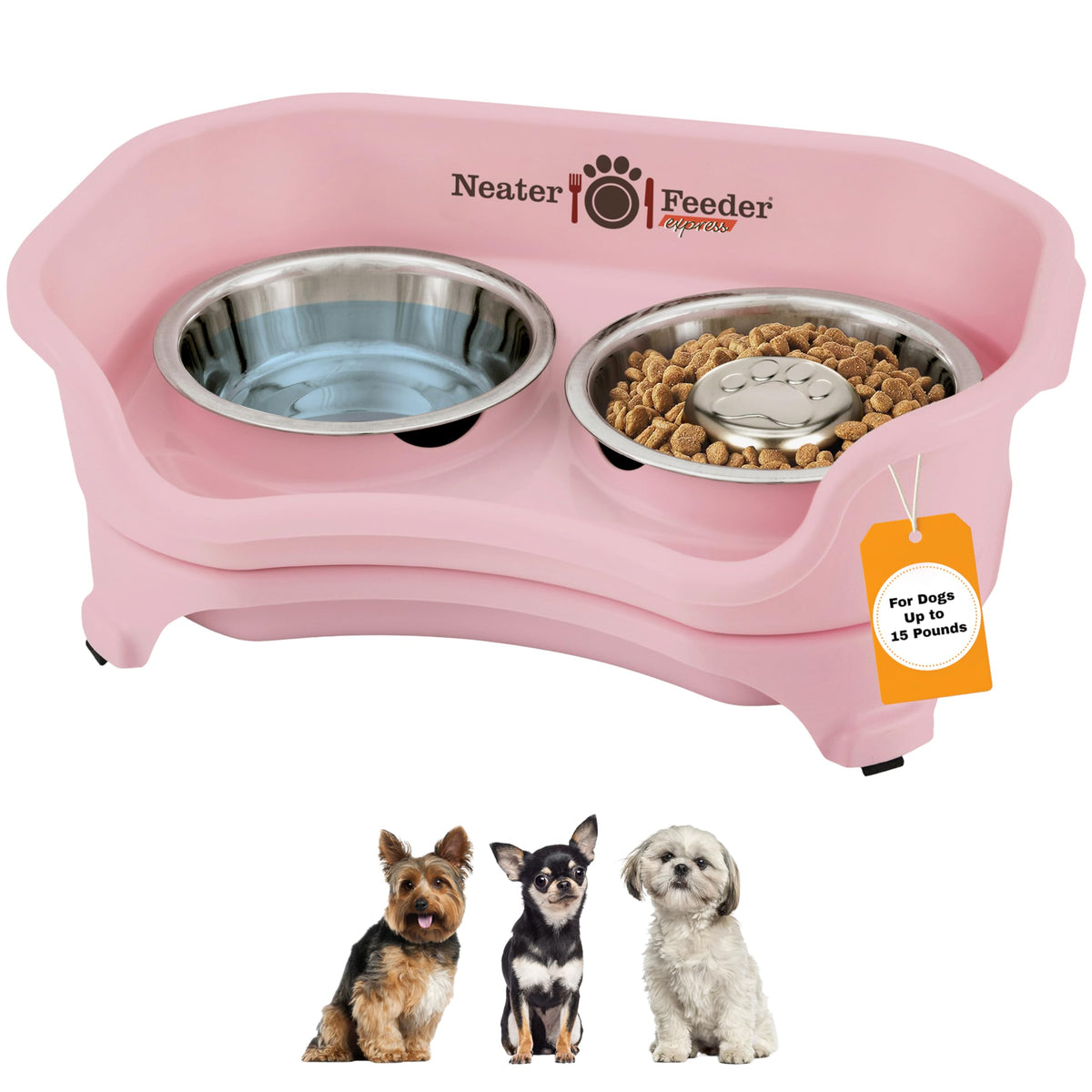 Neater Feeder Express Mess Proof Dog Bowls Elevated for Small Breeds Under 15 Lb, Made in USA, No Spill Raised Dog Food Bowl Stand, Stainless Steel Food and Water Bowl Set, Feeding Station, Black