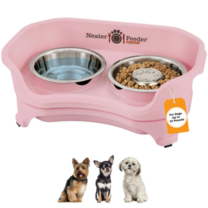 Neater Feeder Express Mess Proof Dog Bowls Elevated for Small Breeds Under 15 Lb, Made in USA, No Spill Raised Dog Food Bowl Stand, Stainless Steel Food and Water Bowl Set, Feeding Station, Black