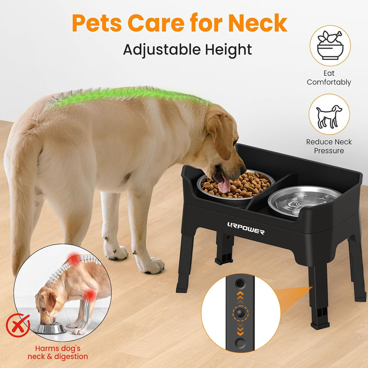 URPOWER Elevated Dog Bowls, 3-in-1 Double Deck Raised Dog Bowl Stand