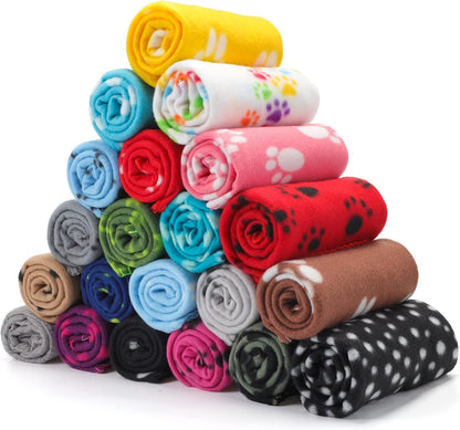 Eccliy 20 Pcs Puppy Blanket Fleece Pet Dog Throw, Paw, 28 x 24 Inch